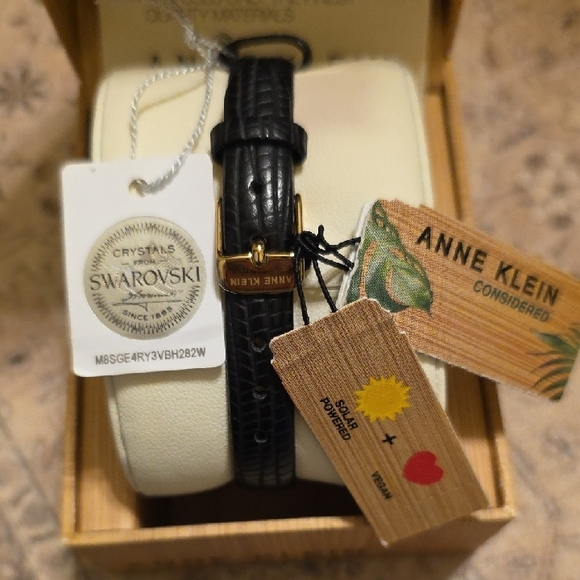 Anne Klein Black Strap Gold Accents Watch - Picture 2 of 6